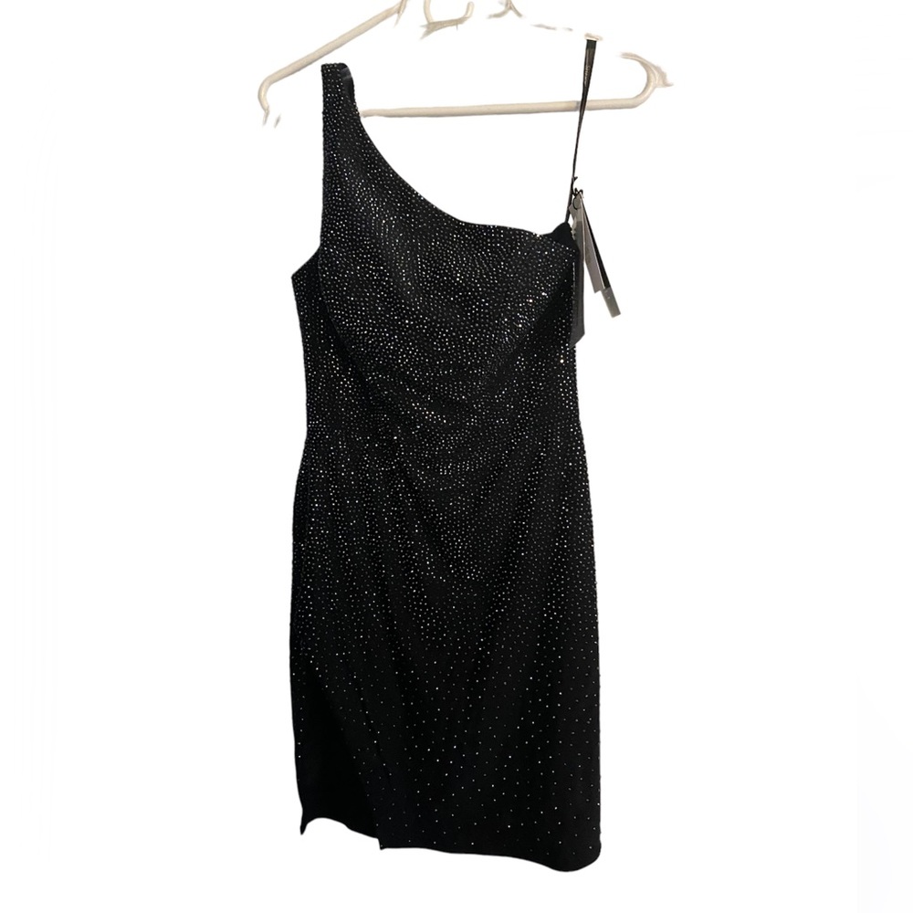 Sherri Hill NWT Size 6 black studded one shoulder dress.
